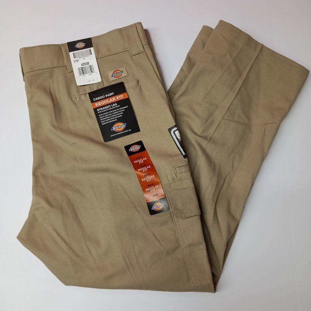 Dickies Cargo Pants Men's Size 42x30 Khaki‎ Regular Fit Straight Leg Workwear